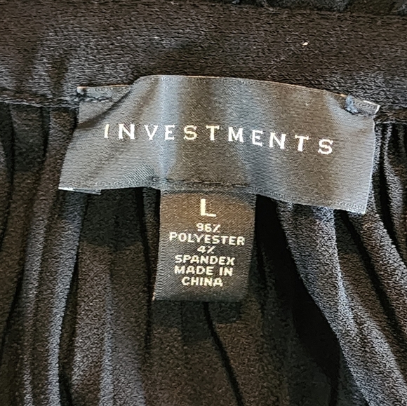 Investments Black Pleated Balloon Sleeve Blouse Top Size L Adjustable Neckline - Picture 7 of 8